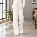 Damen Weite Hose mit Kordelzug und Rippstruktur – Wide Leg Hose, Bodenlang