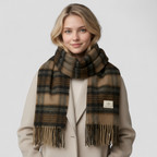 Damen Karierter Schal mit Mohair und Fransen – Großer Karoschal und Umschlagtuch, Herbst Winter