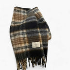Damen Karierter Schal mit Mohair und Fransen – Großer Karoschal und Umschlagtuch, Herbst Winter