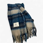 Damen Karierter Schal mit Mohair und Fransen – Großer Karoschal und Umschlagtuch, Herbst Winter
