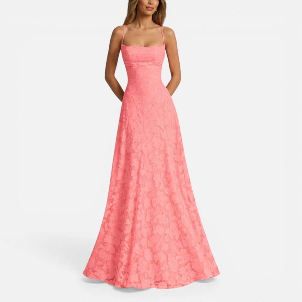 Damen Maxikleid mit Spaghettiträgern und ausgestelltem Rock