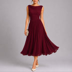 Elegantes Plissee-Midi-Hochzeitskleid für Hochzeitsgäste im Herbst
