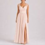 Elegantes Spitzen-Maxi-Hochzeitskleid für Hochzeitsgäste im Herbst