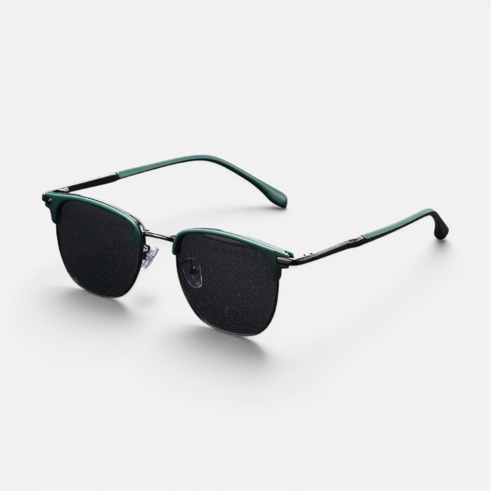 Sonnenbrille Halbrand Metallgestell Getönte Gläser Runde Form