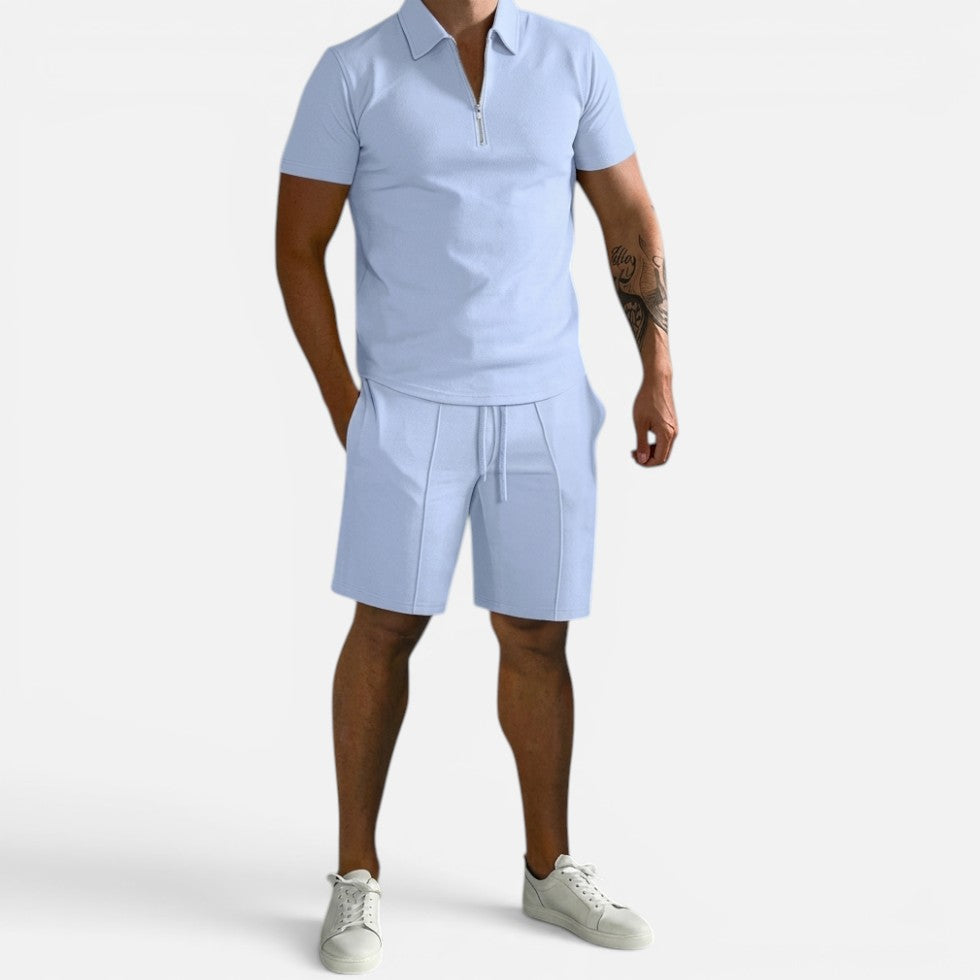 Freizeit Set Poloshirt Shorts Kurzarm Reißverschlusskragen