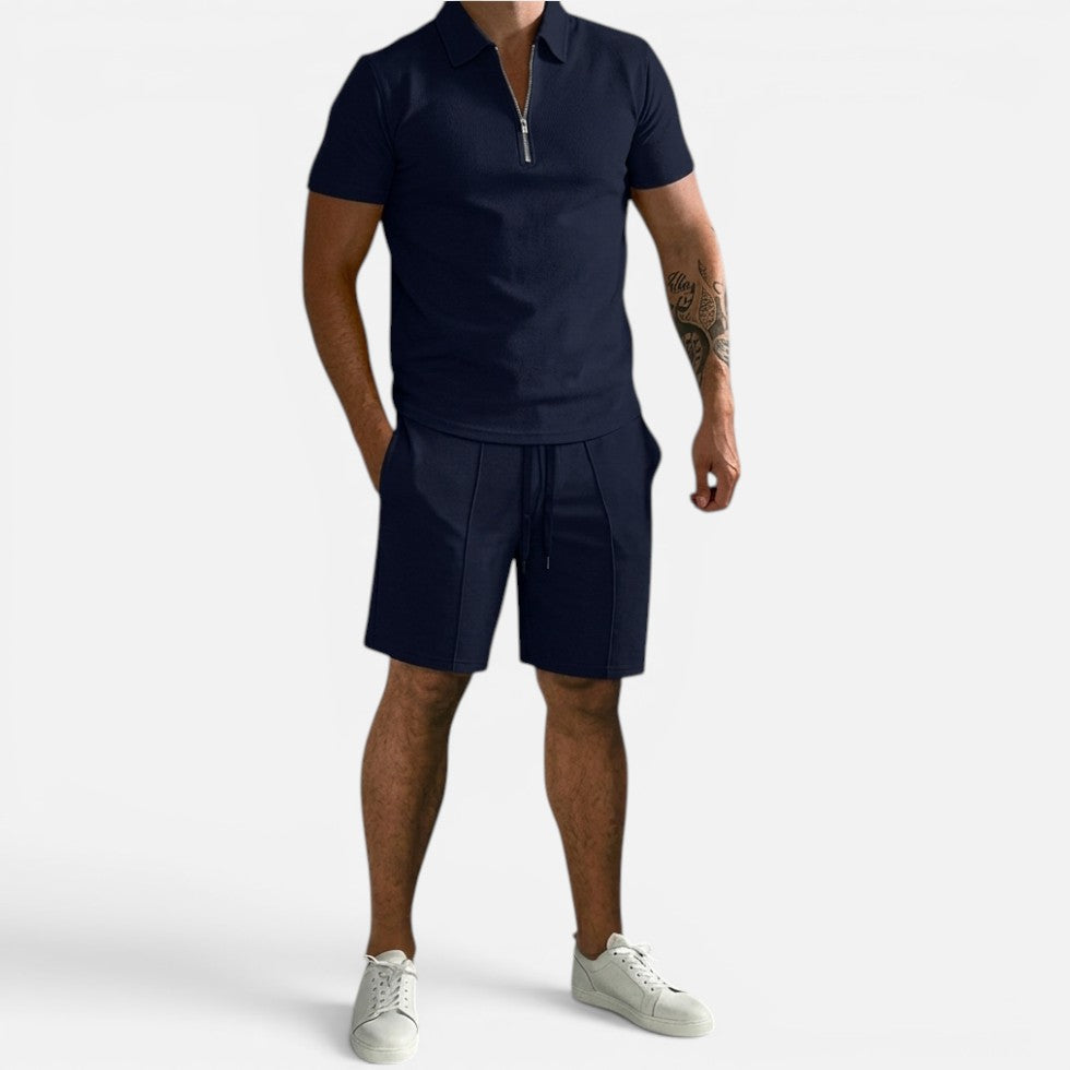 Freizeit Set Poloshirt Shorts Kurzarm Reißverschlusskragen