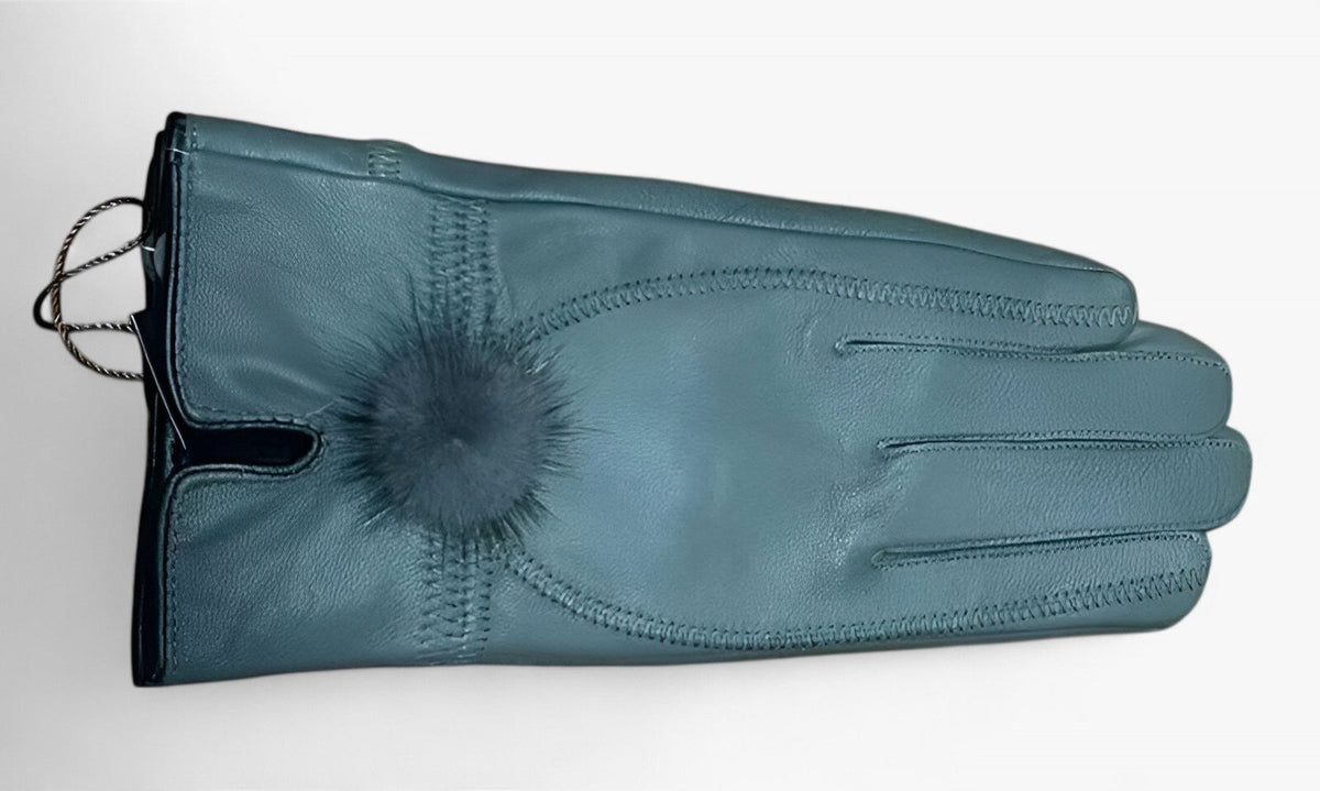 Damen Lederhandschuhe mit Fellbommel – Gefütterte Winterhandschuhe, Herbst Winter
