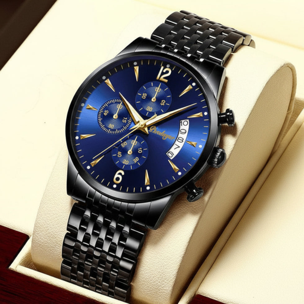 Herren Armbanduhr aus Edelstahl mit Quarzwerk und Datum