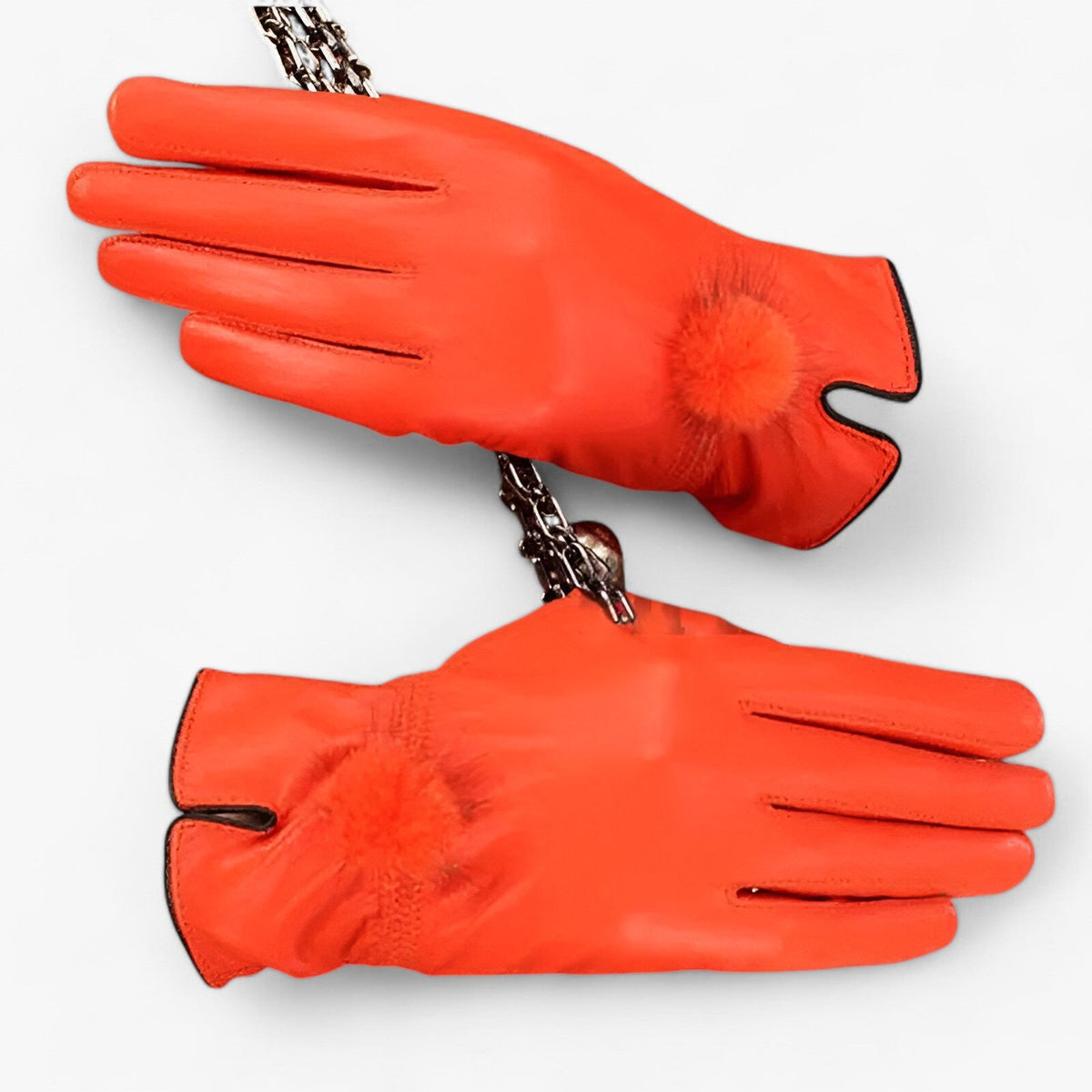 Damen Lederhandschuhe mit Fellbommel – Gefütterte Winterhandschuhe, Herbst Winter