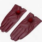 Damen Lederhandschuhe mit Fellbommel – Gefütterte Winterhandschuhe, Herbst Winter