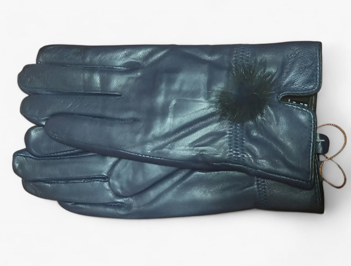 Damen Lederhandschuhe mit Fellbommel – Gefütterte Winterhandschuhe, Herbst Winter