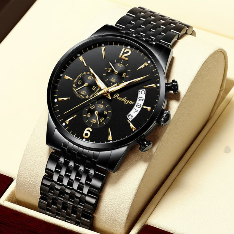 Herren Armbanduhr aus Edelstahl mit Quarzwerk und Datum