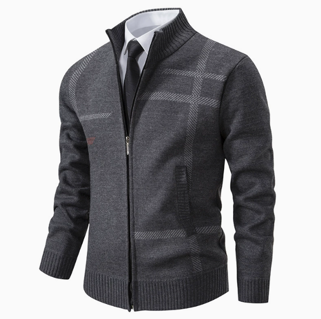 Herren-Cardigan aus Strick mit Stehkragen und Reißverschluss