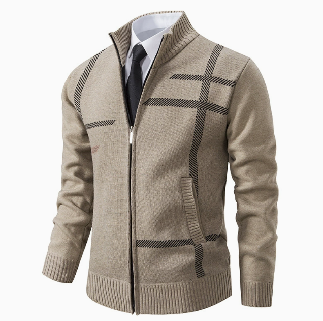 Herren-Cardigan aus Strick mit Stehkragen und Reißverschluss