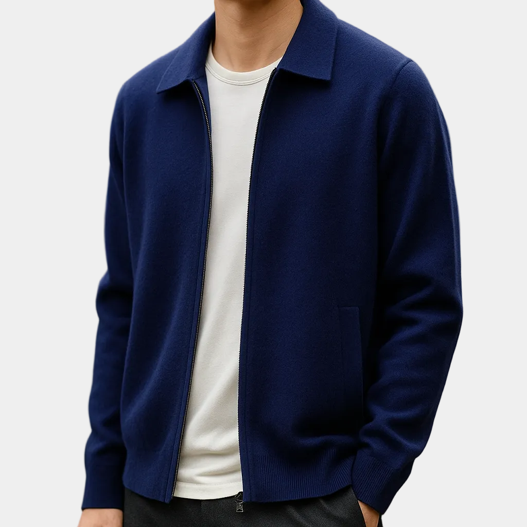 Herren-Cardigan mit Reißverschluss und Hemdkragen
