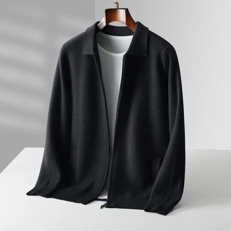 Herren-Cardigan mit Reißverschluss und Hemdkragen