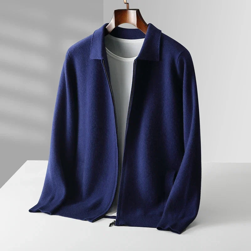 Herren-Cardigan mit Reißverschluss und Hemdkragen