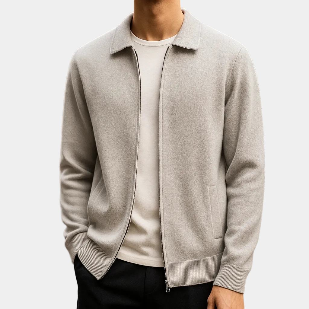 Herren-Cardigan mit Reißverschluss und Hemdkragen
