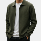 Herren-Cardigan mit Reißverschluss und Hemdkragen