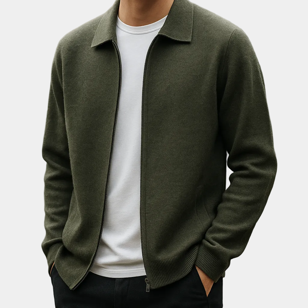 Herren-Cardigan mit Reißverschluss und Hemdkragen
