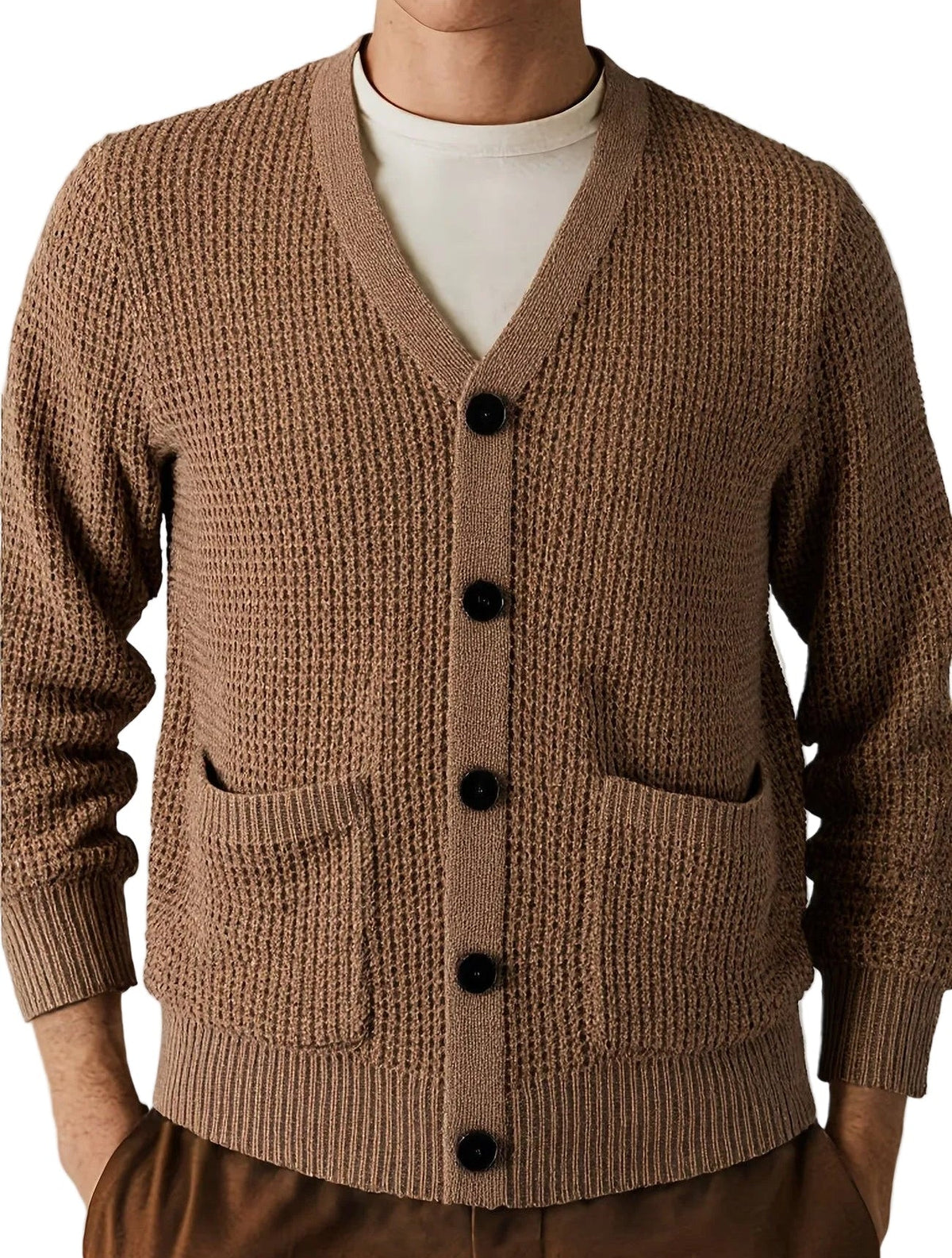 Herren-Cardigan mit V-Ausschnitt und Waffelstrick