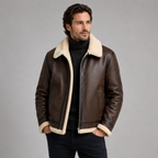 Herren Winter Fliegerjacke in Lederoptik mit Kunstfellfutter – Shearling Pilotenjacke