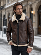 Herren Winter Fliegerjacke in Lederoptik mit Kunstfellfutter – Shearling Pilotenjacke