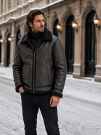 Herren Winter Fliegerjacke in Lederoptik mit Kunstfellfutter – Shearling Pilotenjacke