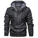 Herren Winter Kunstlederjacke gefüttert mit Kapuze – Bikerjacke in Lederoptik