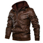 Herren Winter Kunstlederjacke gefüttert mit Kapuze – Bikerjacke in Lederoptik