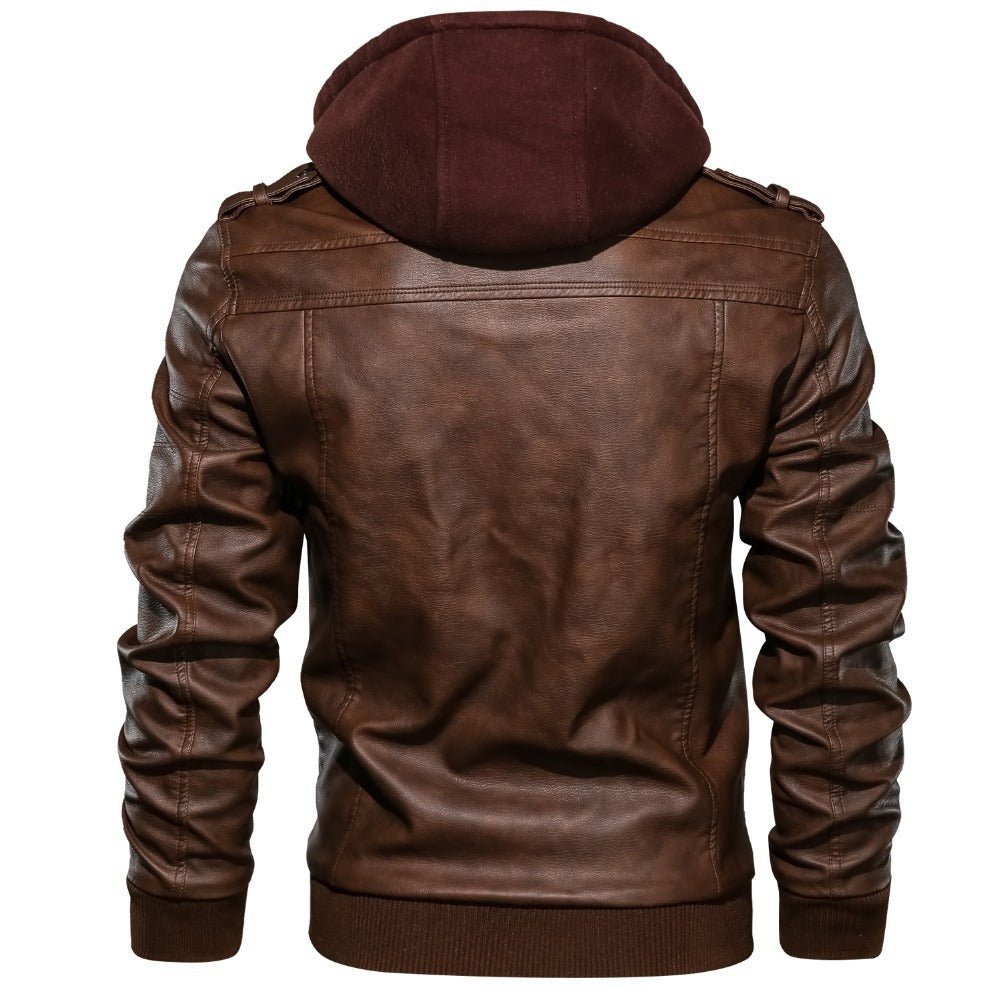 Herren Winter Kunstlederjacke gefüttert mit Kapuze – Bikerjacke in Lederoptik