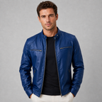 Herren Kunstlederjacke Slim Fit im Racer-Stil – Bikerjacke in Lederoptik mit Stehkragen
