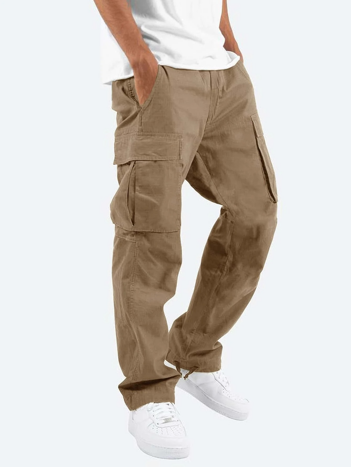 Herren Cargo-Hose mit geradem Schnitt, Cargotaschen und Kordelzug