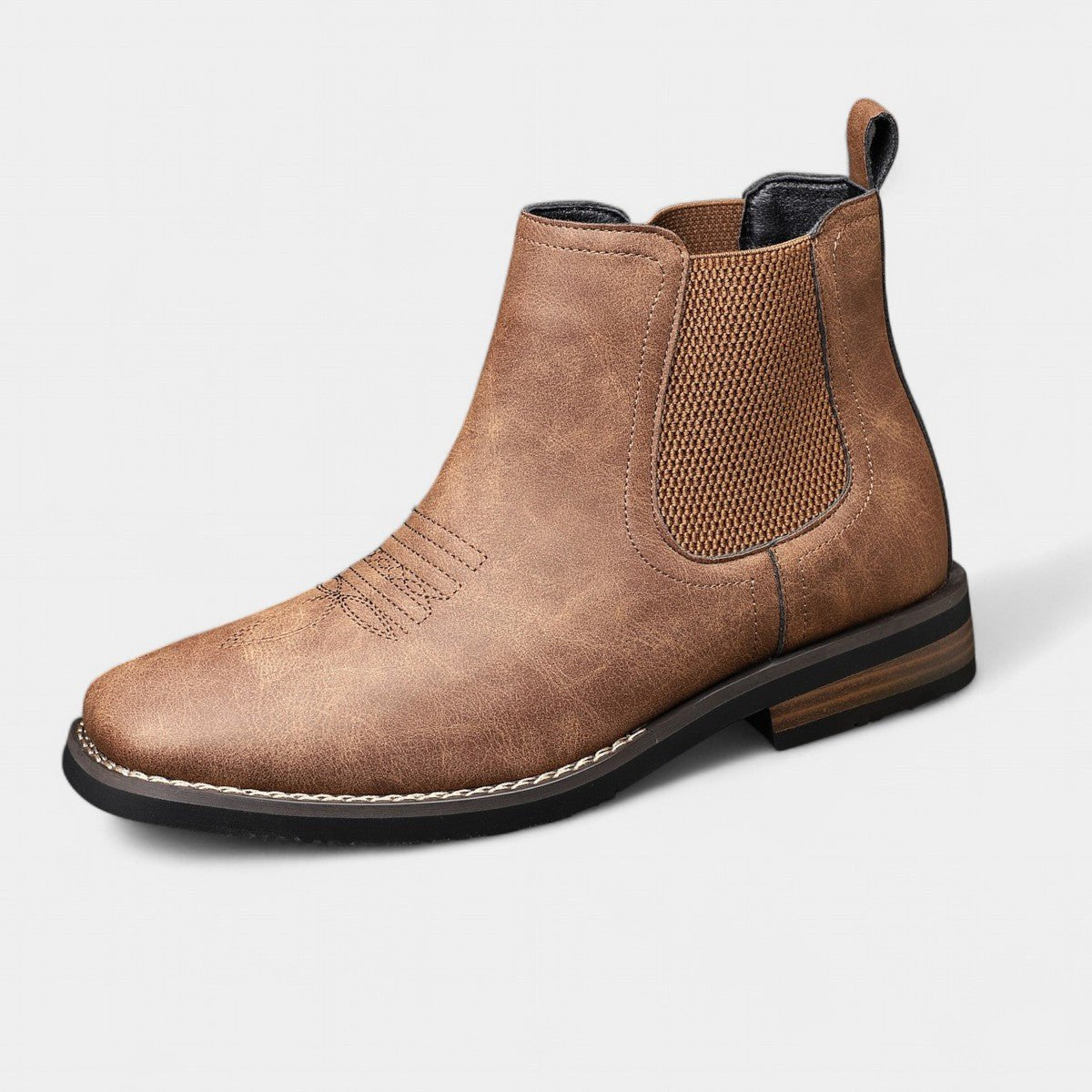 Herren Chelsea-Stiefeletten aus Kunstleder mit elastischem Einstieg und Blockabsatz