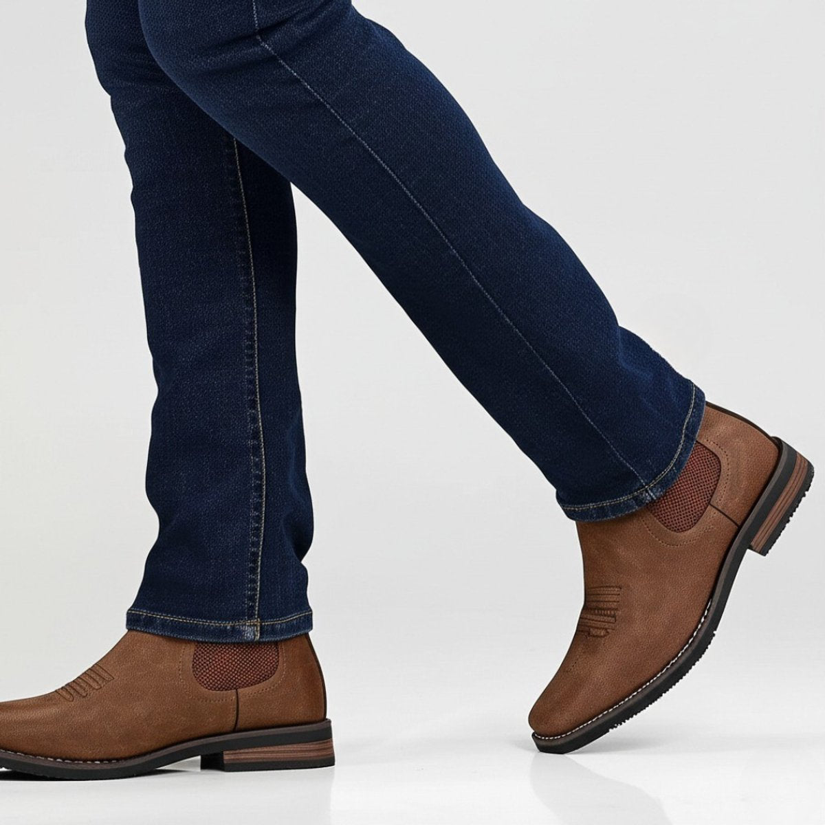 Herren Chelsea-Stiefeletten aus Kunstleder mit elastischem Einstieg und Blockabsatz