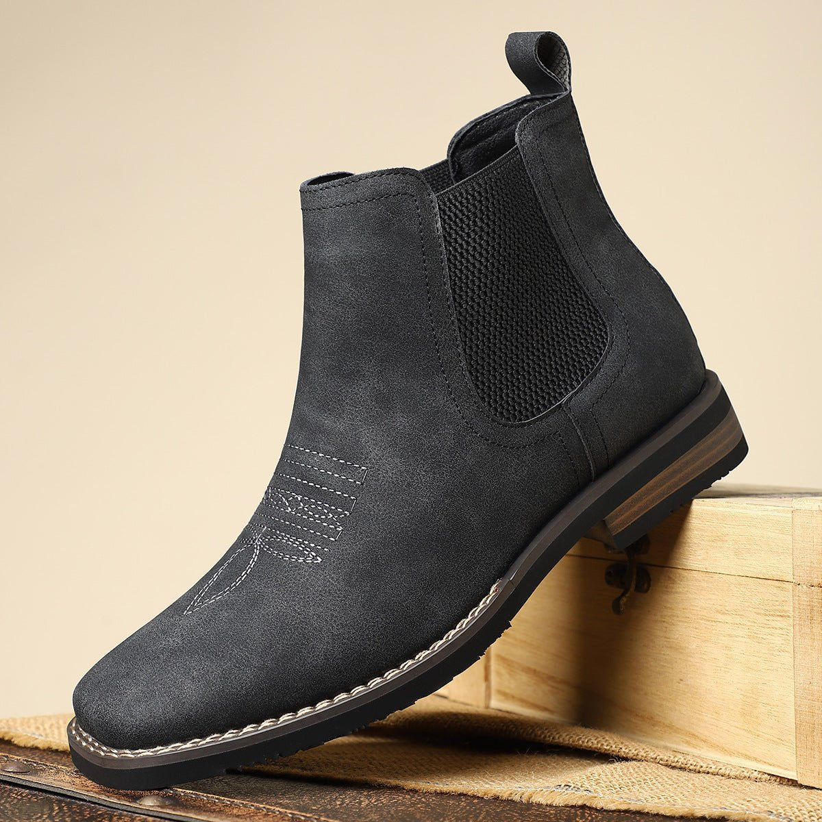 Herren Chelsea-Stiefeletten aus Kunstleder mit elastischem Einstieg und Blockabsatz