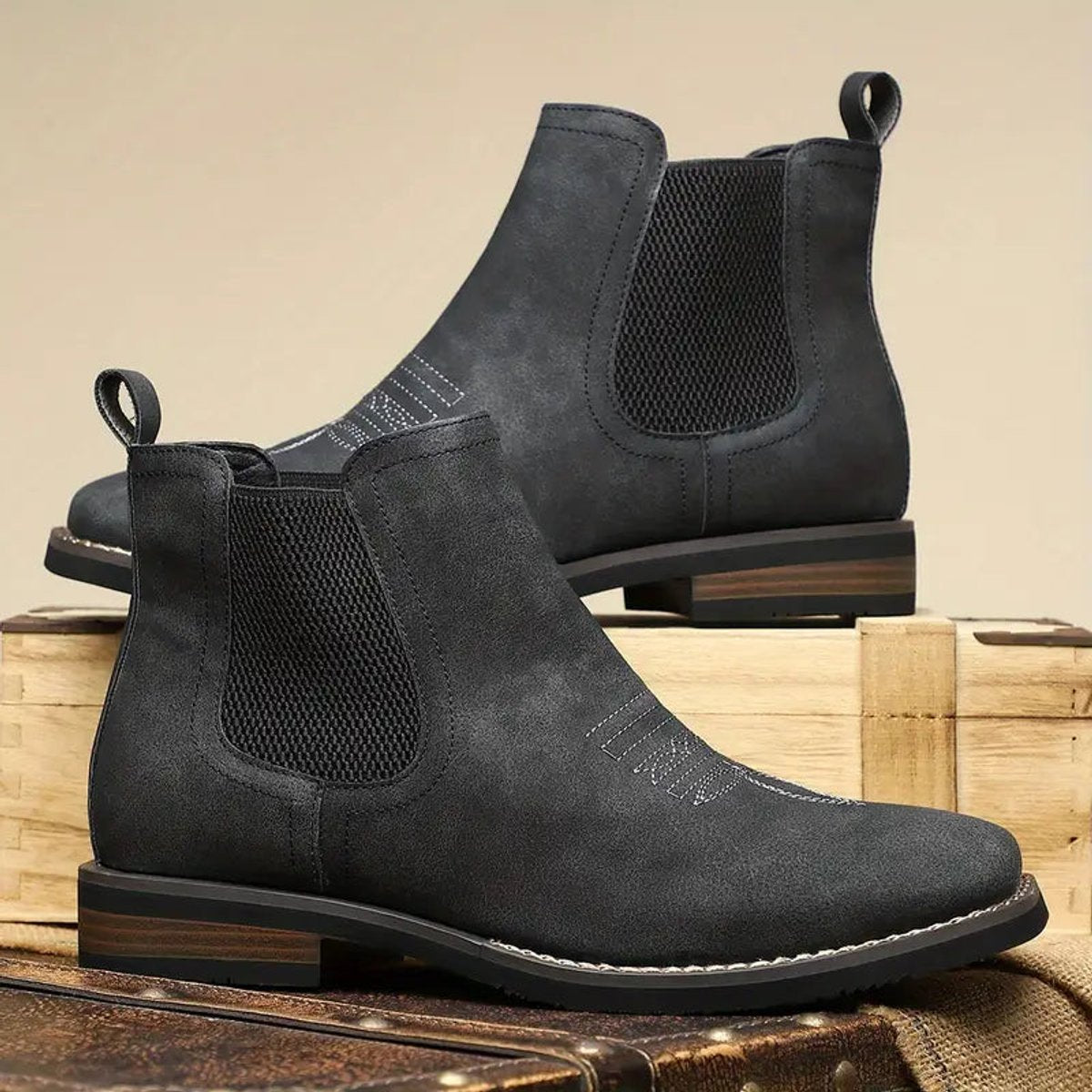 Herren Chelsea-Stiefeletten aus Kunstleder mit elastischem Einstieg und Blockabsatz