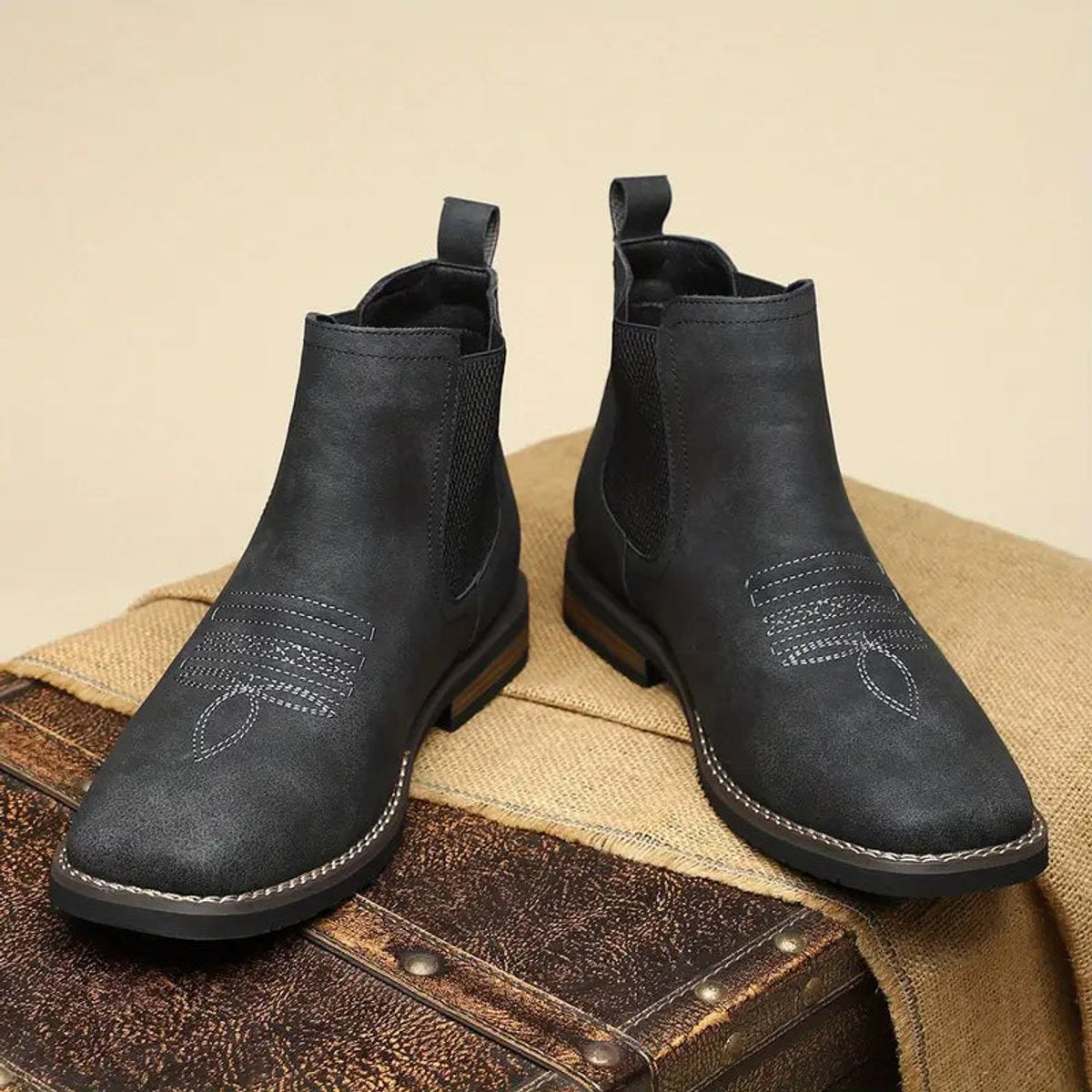 Herren Chelsea-Stiefeletten aus Kunstleder mit elastischem Einstieg und Blockabsatz
