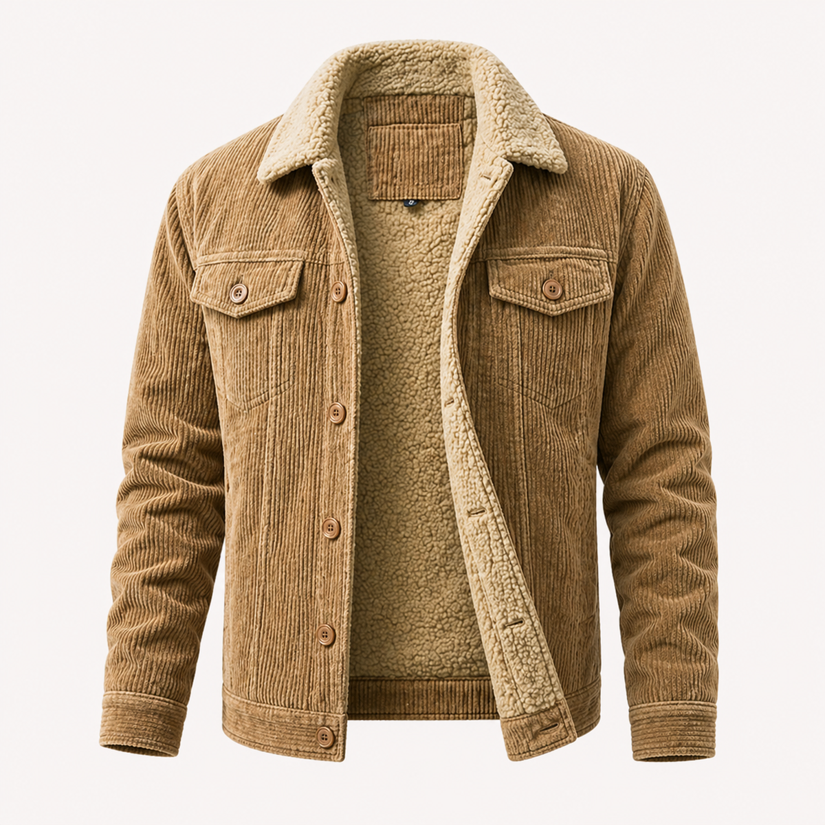 Herren Winter Cordjacke gefüttert mit Teddyfutter – Vintage Trucker Jacke mit Teddykragen