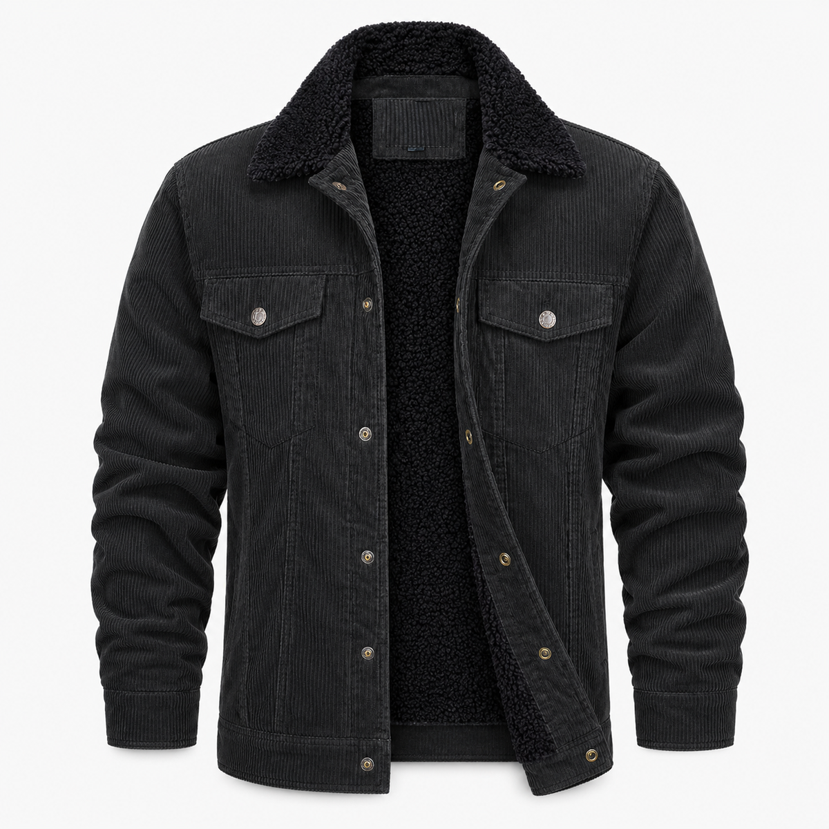 Herren Winter Cordjacke gefüttert mit Teddyfutter – Vintage Trucker Jacke mit Teddykragen