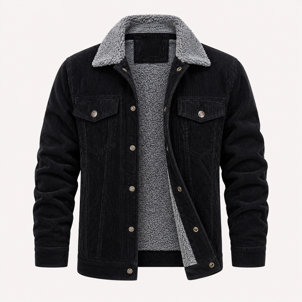 Herren Winter Cordjacke gefüttert mit Teddyfutter – Vintage Trucker Jacke mit Teddykragen