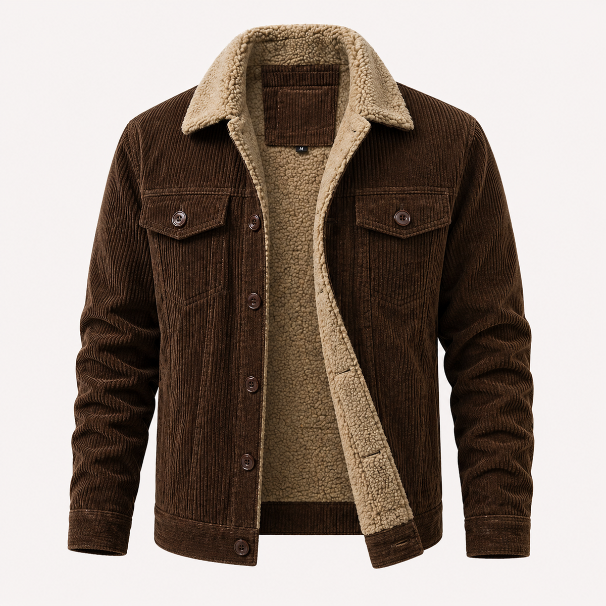 Herren Winter Cordjacke gefüttert mit Teddyfutter – Vintage Trucker Jacke mit Teddykragen