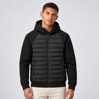 Herren Hybrid Steppjacke mit Kapuze und Sweatärmeln – sportliche Übergangsjacke