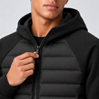 Herren Hybrid Steppjacke mit Kapuze und Sweatärmeln – sportliche Übergangsjacke