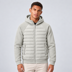Herren Hybrid Steppjacke mit Kapuze und Sweatärmeln – sportliche Übergangsjacke