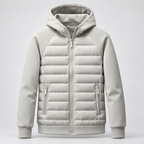 Herren Hybrid Steppjacke mit Kapuze und Sweatärmeln – sportliche Übergangsjacke