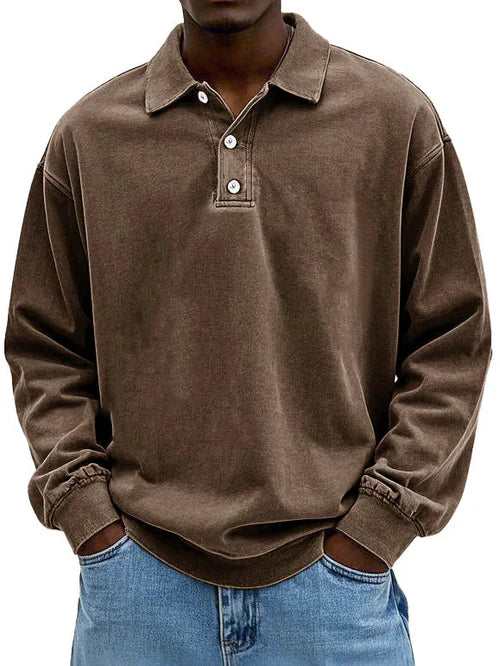 Herren Polo Sweatshirt Oversize im Vintage Washed Look