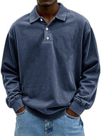 Herren Polo Sweatshirt Oversize im Vintage Washed Look