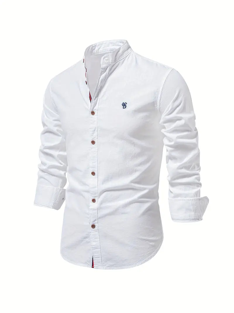 Herren Freizeithemd mit Stehkragen – Slim Fit Hemd mit Kontrastdetails