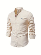 Herren Freizeithemd mit Stehkragen – Slim Fit Hemd mit Kontrastdetails